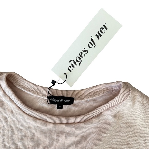 Ribbed Cropped Long Sleeve Top Beige Small NWT - Picture 4 of 6